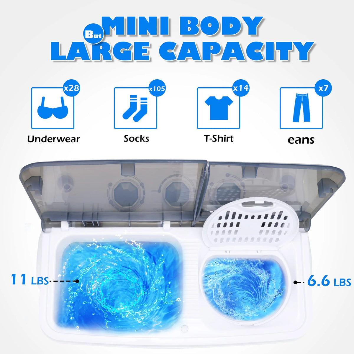Homguava Portable Washing Machine 17.6Lbs Capacity Washer and Dryer Combo 2 In 1 Mini Compact Twin Tub Washing Machine Laundry Washer(11Lbs) & Spinner(6.6Lbs) with Built-in Gravity Drain Pump,Low Nois