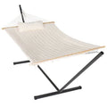 VEIKOUS 2-Person Hanging Hammock w/Steel Stand, Detachable Cotton Pad&Pillow, 450lbs Weight Capacity, White