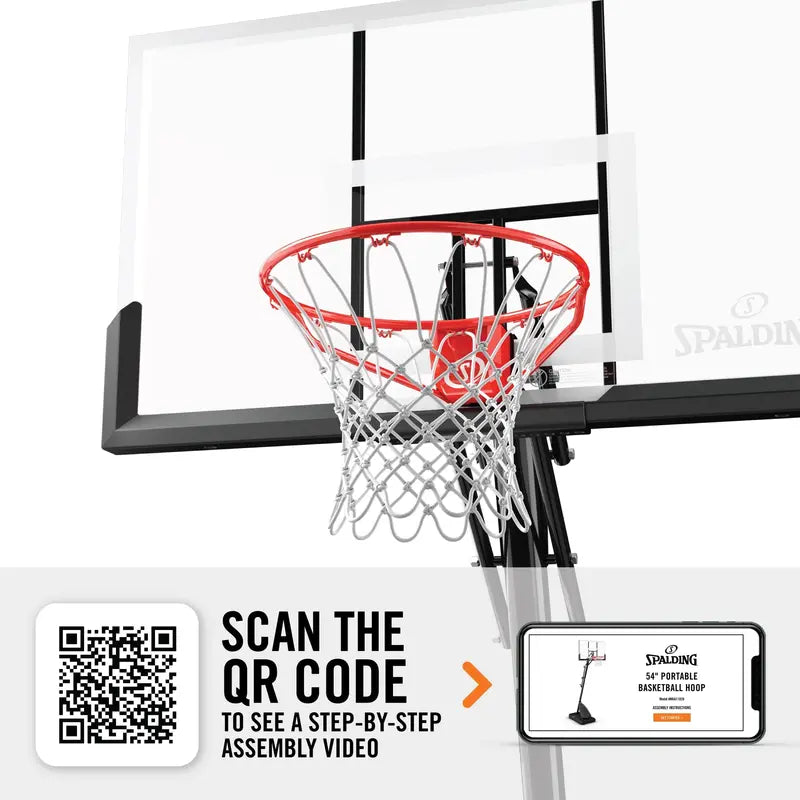 Spalding 54-Inch Portable Basketball Hoop – Shatter-Proof Polycarbonate Backboard, ExactaHeight Adjustment, Pro Slam Rim