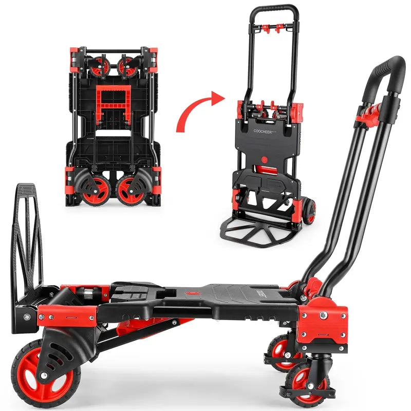 COOCHEER Heavy-Duty Folding Hand Truck  330 lb Load Capacity with Pneumatic Tires and Ergo Handle