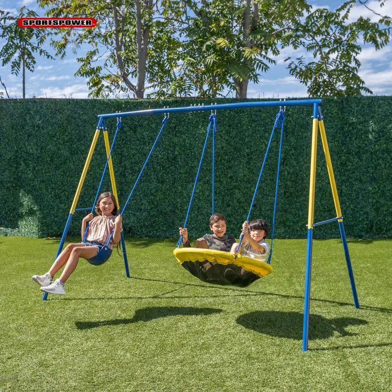 Sportspower Heavy-Duty Metal Swing Set – A-Frame Design, 300-Lb Capacity