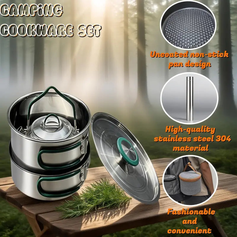 Compact Foldable Camping Cookware Set  Pan, Saucepan & Kettle
