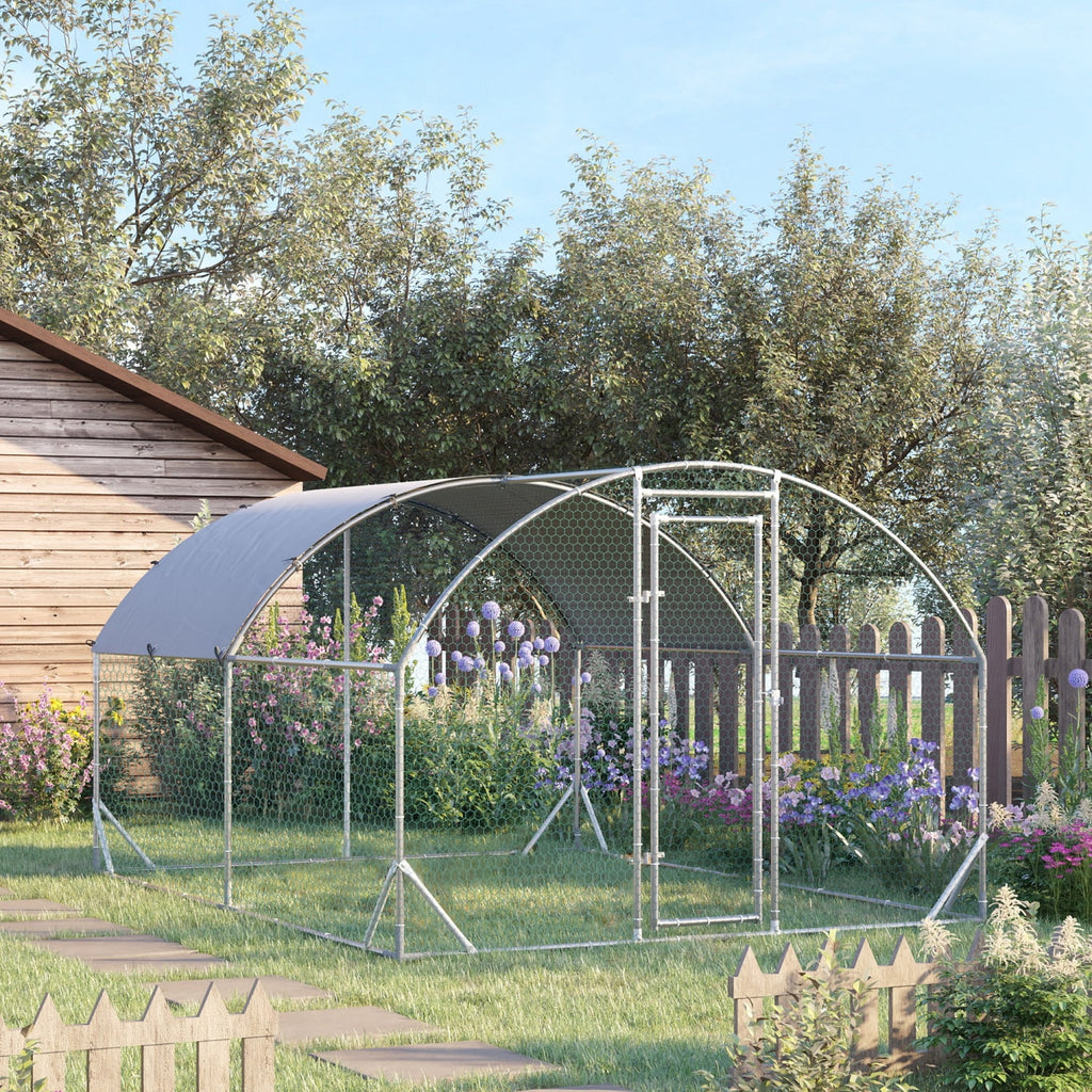GFVCNIO PawHut Large Coop Metal Run with Waterproof and Anti-UV Cover Dome Shaped Walk-in Fence Cage Hen House for Outdoor and Yard Farm Use 1” Tube Diameter 9.2' x 12.5' x 6.5'