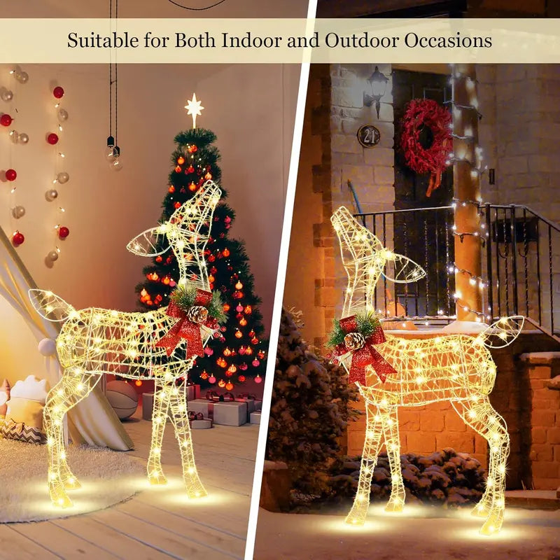 Tangkula Christmas LED Reindeer Decoration, 50 Warm White Lights, Steel & Tinsel, Indoor/Outdoor Holiday Decor