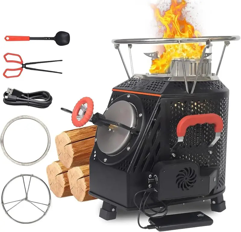 Stainless Steel Smokeless Camping Stove – Wood-Fueled Portable Heating & Cooking Unit