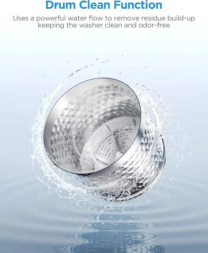 Compact Portable Washing Machine with 6 Wash Programs, Stainless Steel Drum, Clear Lid & LED Control Panel  White
