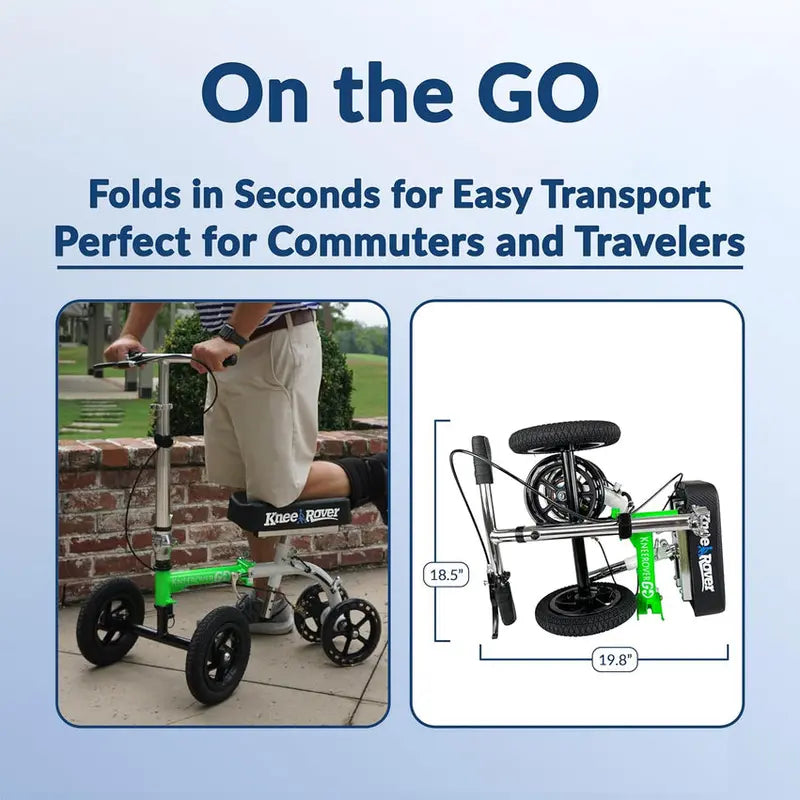 Compact All-Terrain Knee Scooter  Heavy-Duty Adult Walker for Ankle/Foot Recovery, Post-Surgery Mobility Aid (Green)