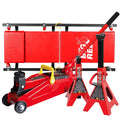 BIG RED 2 Ton Hydraulic Floor Jack with 2 Jack Stands and Rolling Garage Creeper Combo,Red, W8200