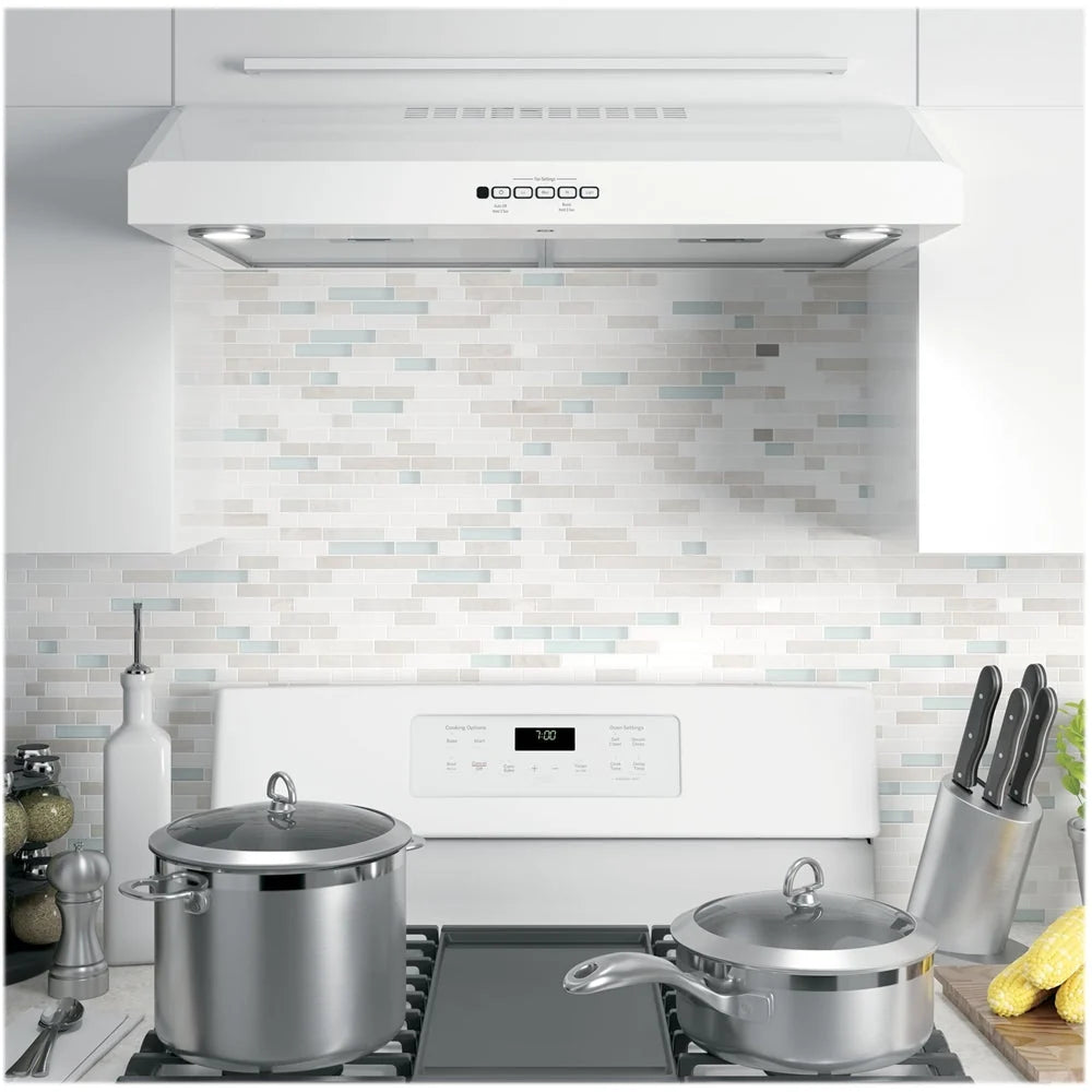 GE - 30" Convertible Range Hood - White on white