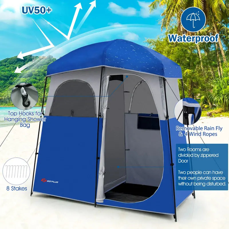 Two-Room Oversized Outdoor Shower Tent with Portable Carry Bag