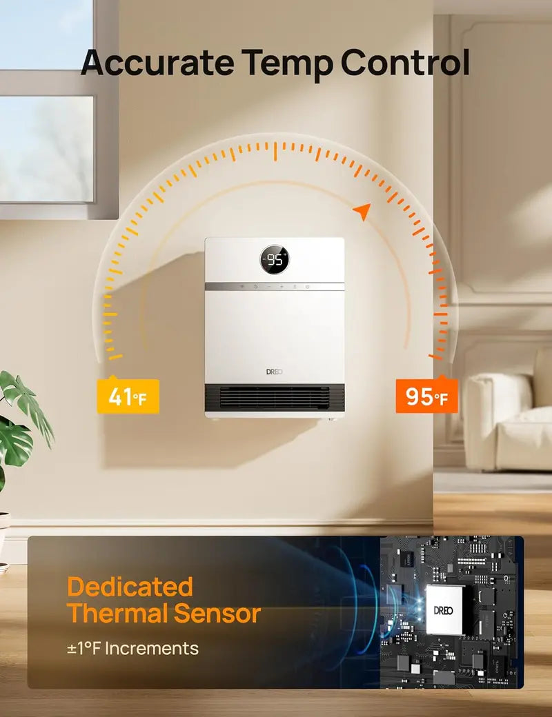 Dreo Smart Wall-Mounted PTC Heater | IP24-Rated Space Heater with 30 Oscillation, Alexa Compatibility, Remote, 24H Timer & Easy Installation for Bedrooms or Offices