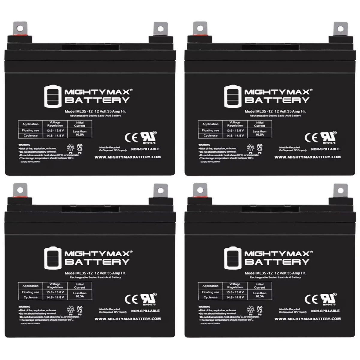12V 35ah Pride Mobility BATLIQ1017 AGM U1 Replacement Battery