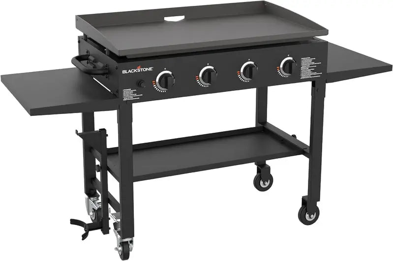 Commercial-Style 36 4-Burner Gas Griddle Station  Propane-Powered Flat Top Grill with Side Stands