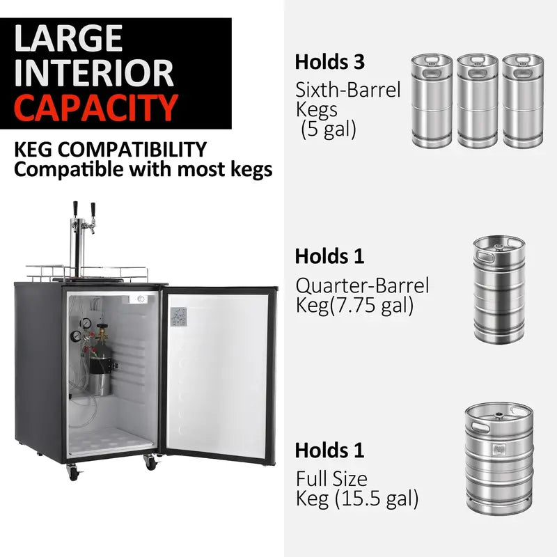 Dual-Tap Kegerator  Full-Size Stainless Steel Draft Beer Dispenser with CO2 Tank and Precision Temp Control (32 F 0 F)
