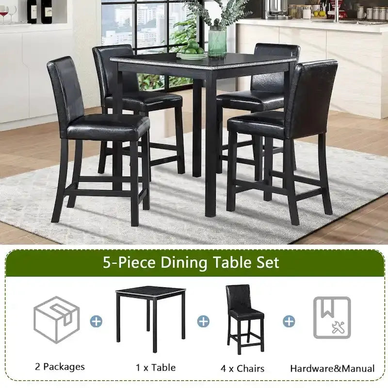 Contemporary 5-Piece Dining Set  Square Counter-Height Table + 4 Upholstered Chairs