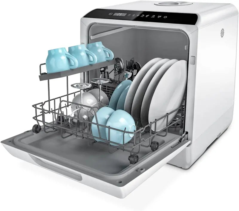 Compact Countertop Dishwasher with 5-Liter Water Tank and 5 Wash Cycles for Glass-Door Kitchens