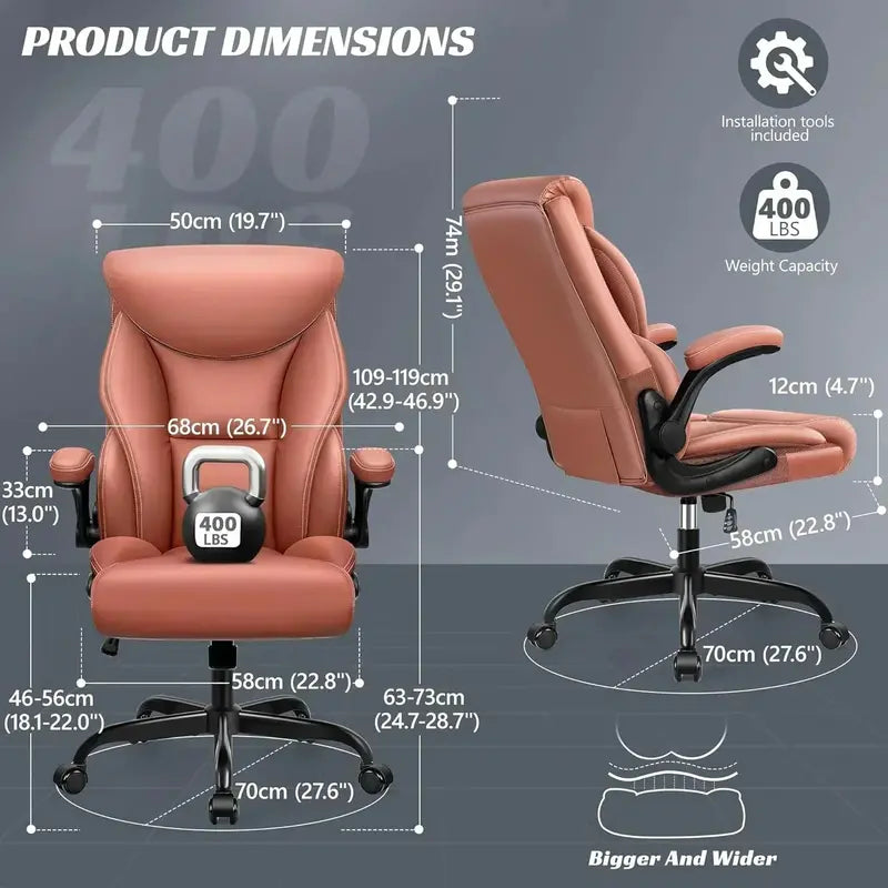 Spacious Rotating Computer Chair with Lumbar Support and Elevated Seat – Heavy-Duty Office Desk Chair