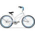 Hyper Bicycle Women's 26 In. Beach Cruiser, White with Blue Rim