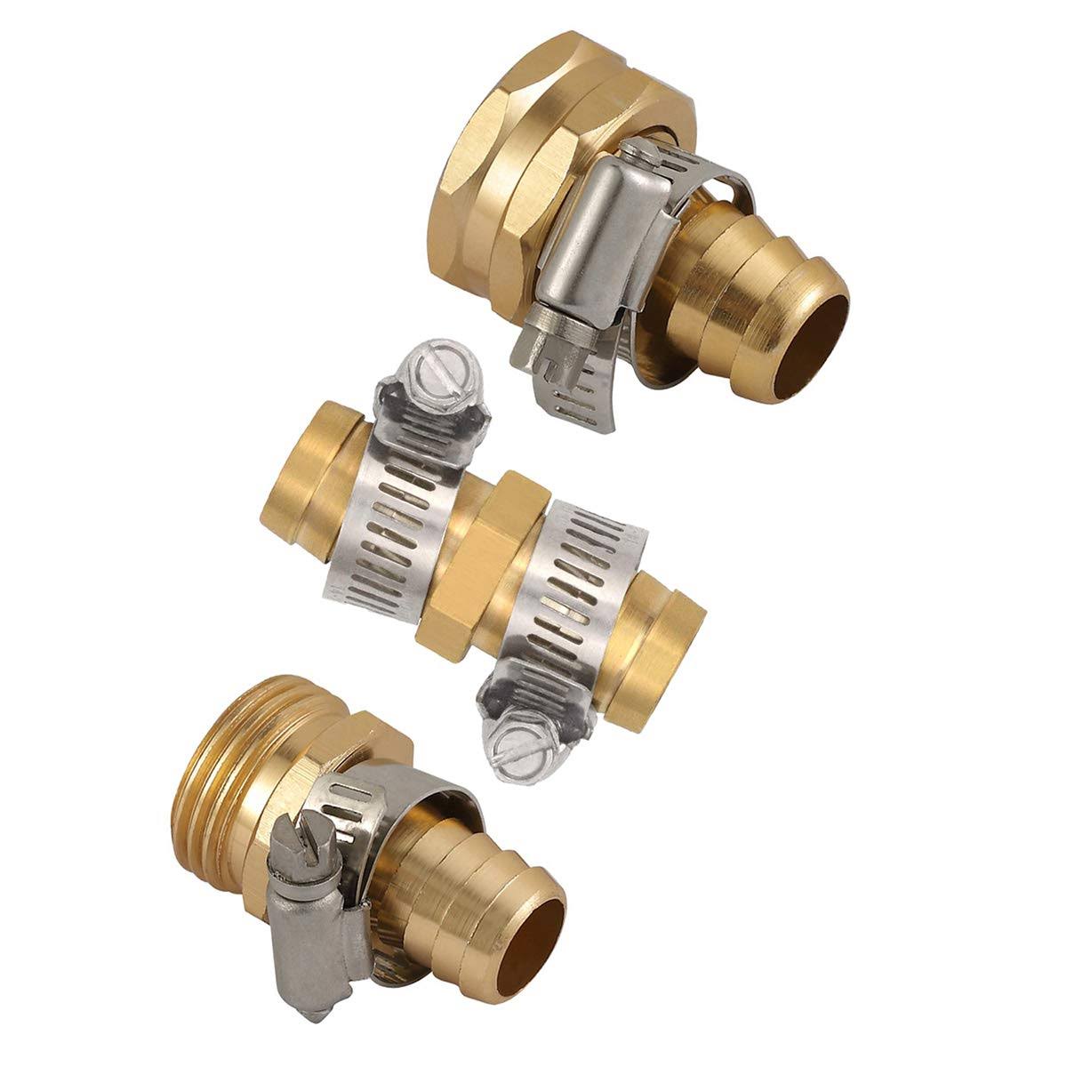 Hanobo Brass Garden Hose Repair Mender Kit with Stainless Clamp (5/8")