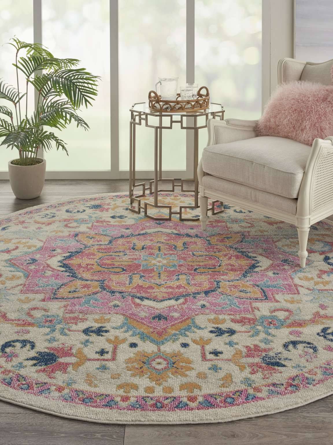 Nourison PSN25 Passion Ivory/Pink Area Rug- 5'3" x 7'3"