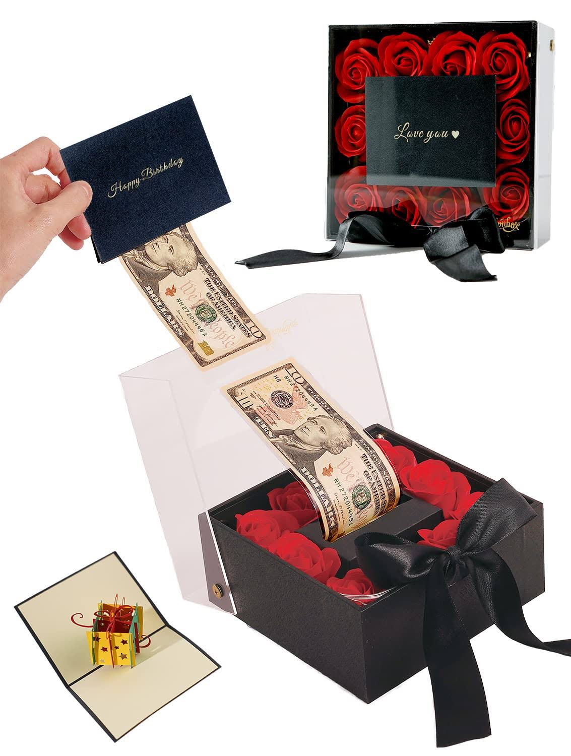 Ribbonbonbox Money Box for Cash Gift Pull ÿ Money Roll Pull Out Surprise Box ÿ Unique Gifts for Birthday, Wife, Husband, Women, Men, Daughter ÿ Best