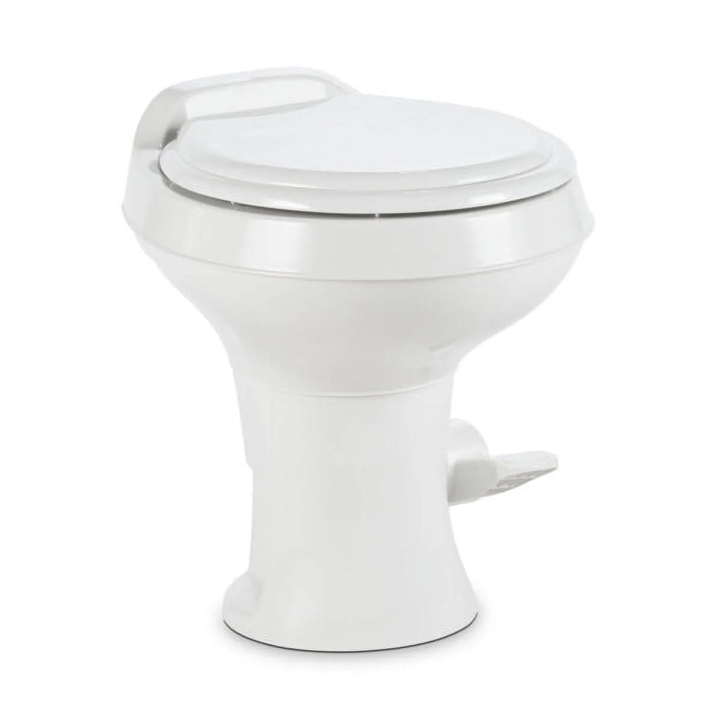 Dometic 300 Series Gravity - Flush RV Toilet - Powerful Triple - Jet Action Flush with Adjustable Water Level - Standard Height Flush with Foot Pedal for Rvs, Trailers, and Outdoor Campers