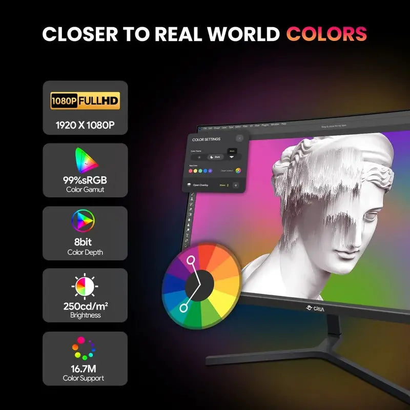 CRUA 24-Inch 180Hz Curved Gaming Monitor  FHD 1080p Frameless Display with AMD FreeSync, Low Motion Blur, HDMI & DisplayPort