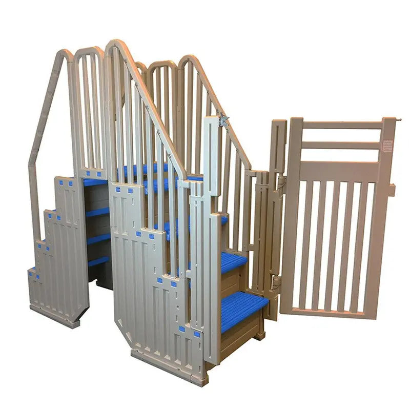 Confer Plastics Above-Ground Pool Kit  Warm Gray with Blue Steps & Secure Closure System