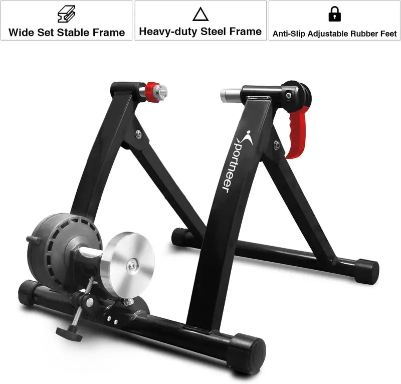 Sportneer Magnetic Indoor Bike Trainer – 6-Level Resistance Stationary Cycling Stand with Noise-Reduction Wheel