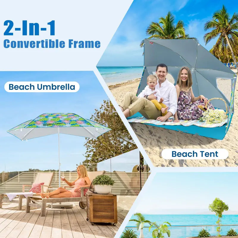 Convertible 2-to-4-Person Beach Tent  Dual-Side Sun Shelter with Roll-Up Windows