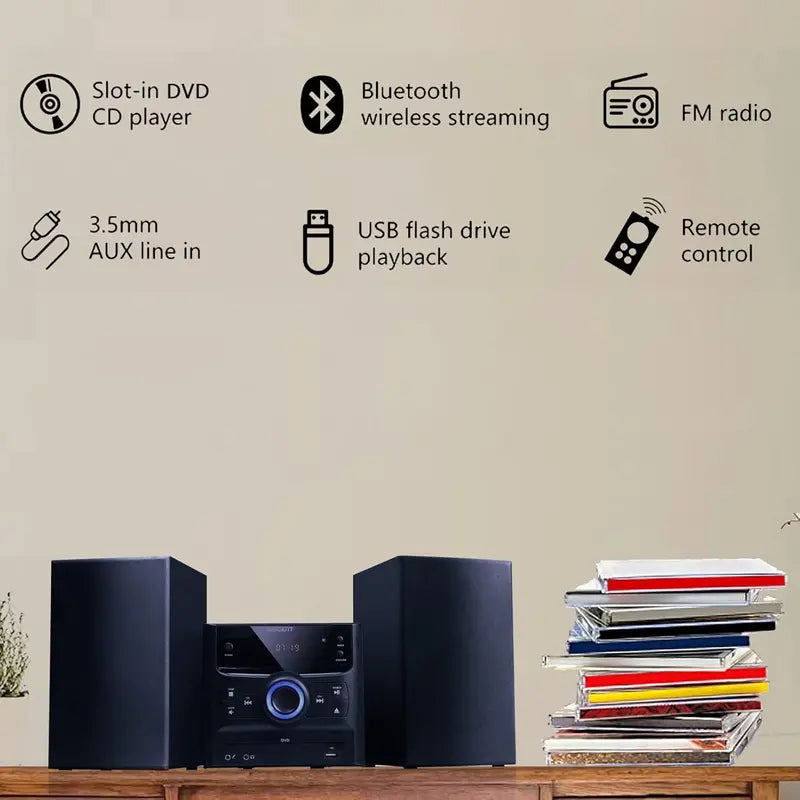 Compact Bluetooth Stereo System  CD Player, Wireless Streaming, FM Radio, USB/MP3/Aux Input & 30W Output Micro Sound Solution