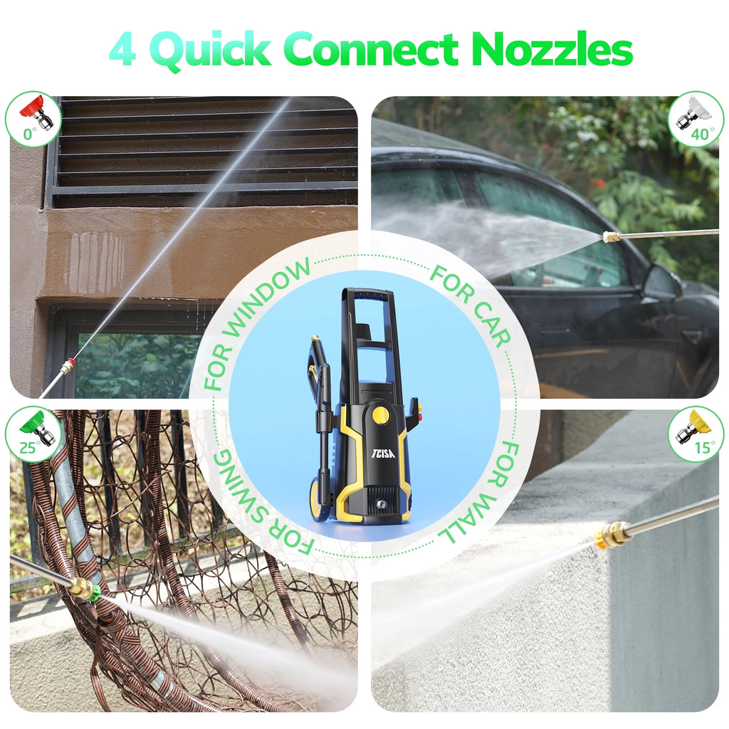 TCISA 3500 PSI Electric Pressure Washer, Max 2 GPM Power Washer with 35FT Power Cord 20FT Hose 4 Nozzles Soap Cannon for Car Garden Yard Hom