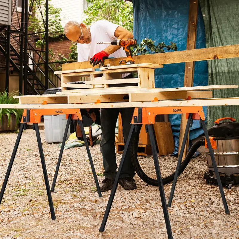 Twin Folding Sawhorses – Heavy-Duty 2×4 Support with 1322 LB Total Capacity