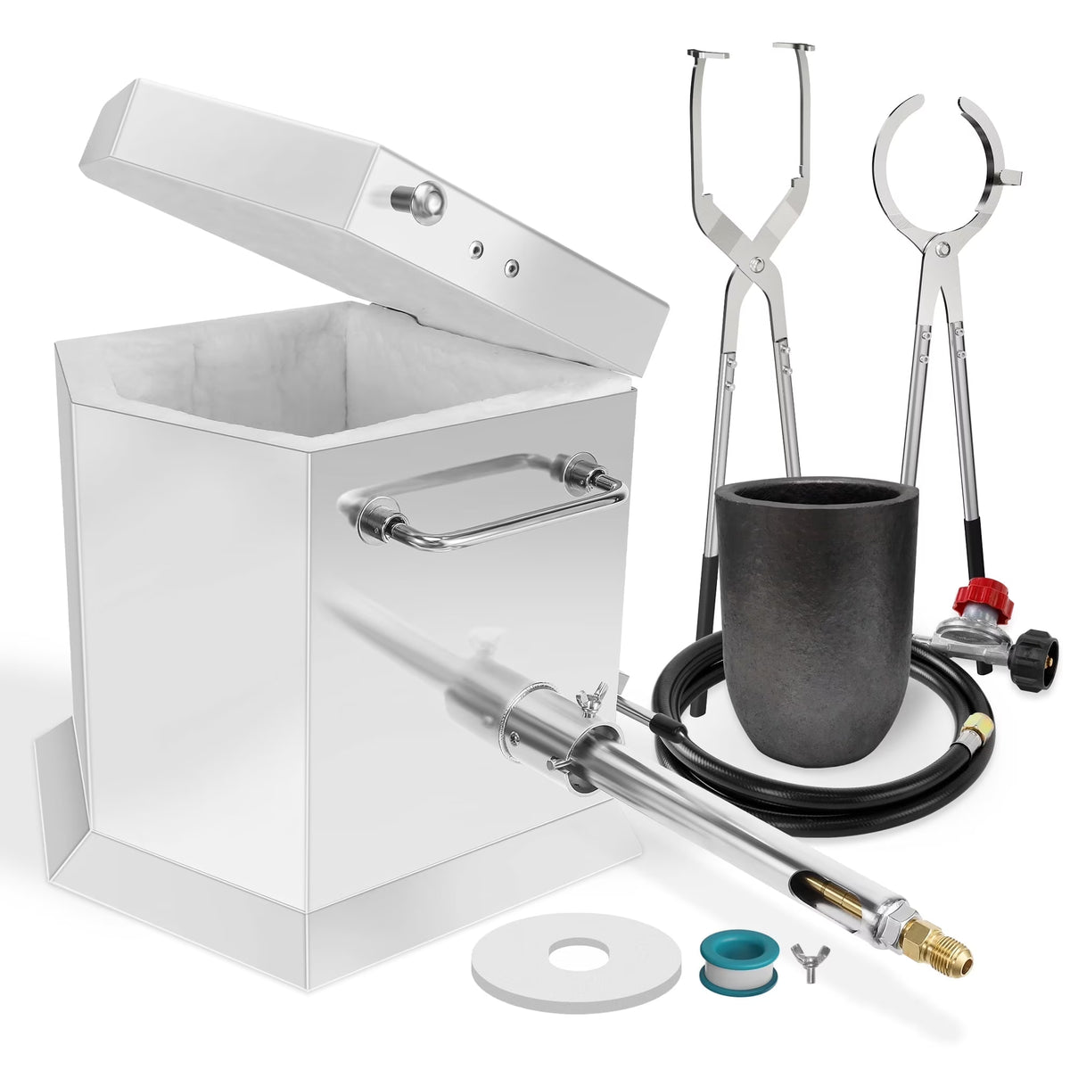 7KG Propane Melting Furnace Kit with Two Tongs and Crucible, All New Kiln Metal Foundry Furnace Smelting Gold Silver Copper Aluminum, Metal Recycle Home Smelting Casting Tool