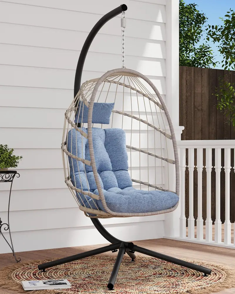 SWITTE All-Weather Egg Swing Chair — Durable Wicker Hanging Seat Rated for 350 lbs