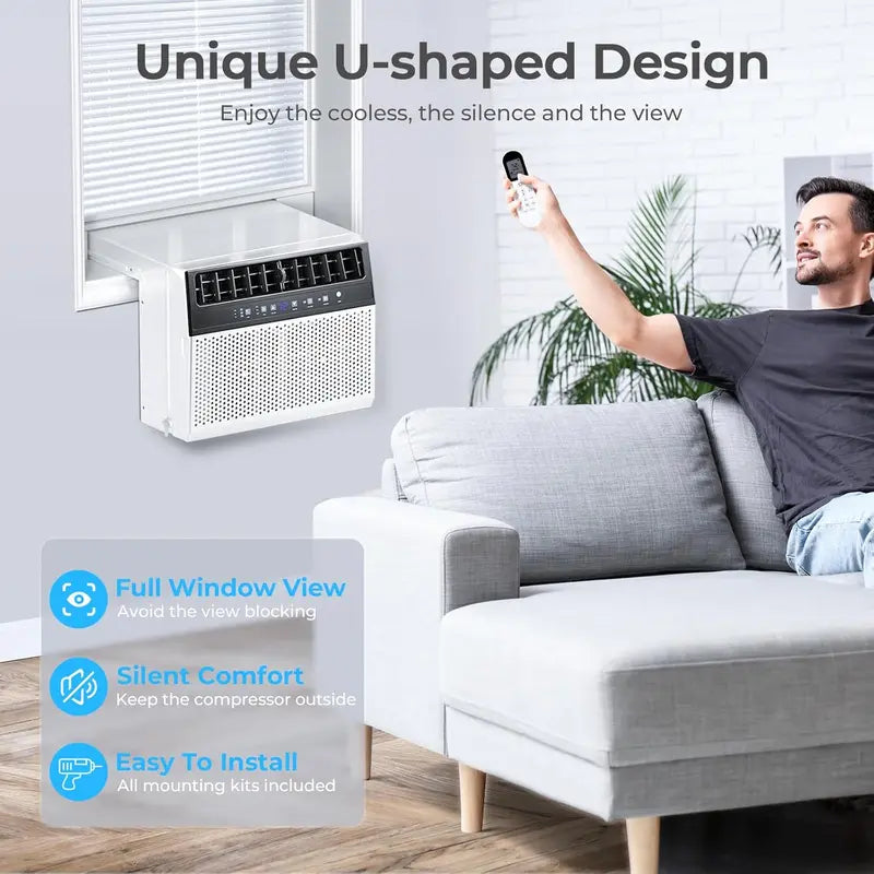 U-Shaped 12,000 BTU Window Air Conditioner – Saddle-Design Unit Offering Full Window View, 6 Operating Modes & Energy-Efficient Cooling for 550 sq ft