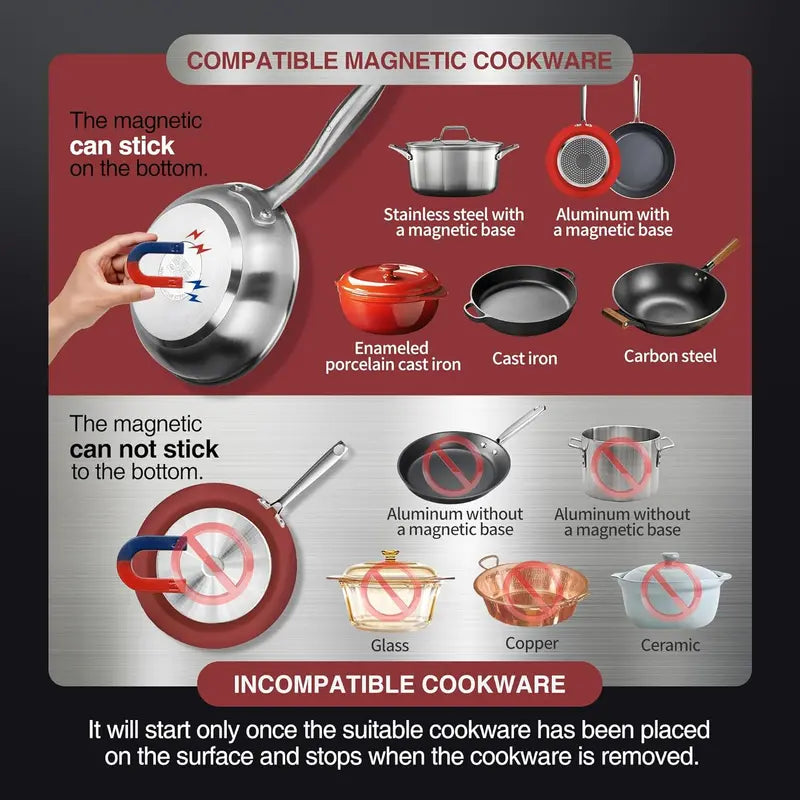 Stainless Steel Portable Induction Cooktop with 8-Inch Heating Zone
