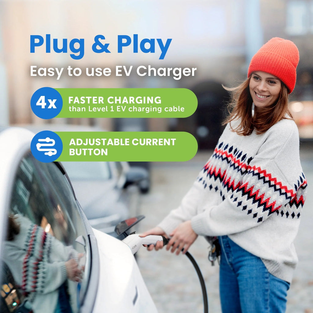 EV+ 16A EV Charging Station, Portable Electric Vehicle Charger, Level 2 EV Home Charging Station, 25-ft Cord SAE J1772 EV Charging Cable with NEMA 6-20, Travel Case, EVSE Level 2 Charging Station