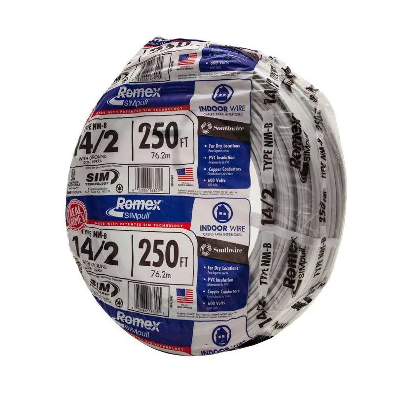 Southwire 250-Foot 14/2 NM-B Romex Cable — SIMpull® Cu, Indoor Residential Wiring