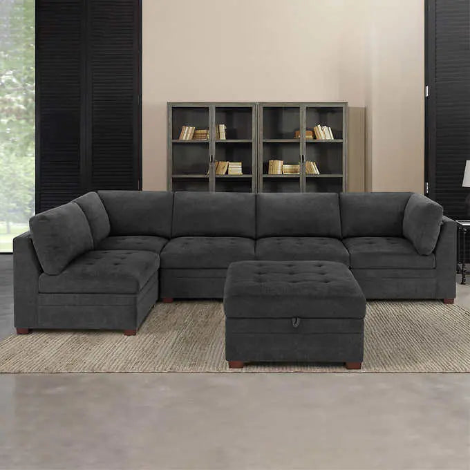 Thomasville Tisdale Fabric Sectional Set – Stylish Configuration with Complementary Storage Ottoman