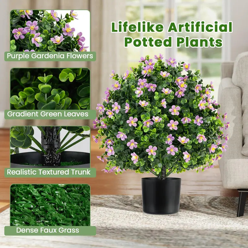 Two-Piece Faux Shrub Set — Lifelike Potted Artificial Plants with Blooming Details