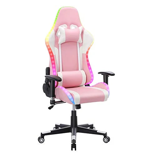 Gaming Chair with Speakers, Video Game Chair with RGB LED Lights, Footrest, Ergonomic Racing Computer Gaming Recliner Chair Swivel E-Sports Chair with Lumbar Support Headrest Armrest, Black