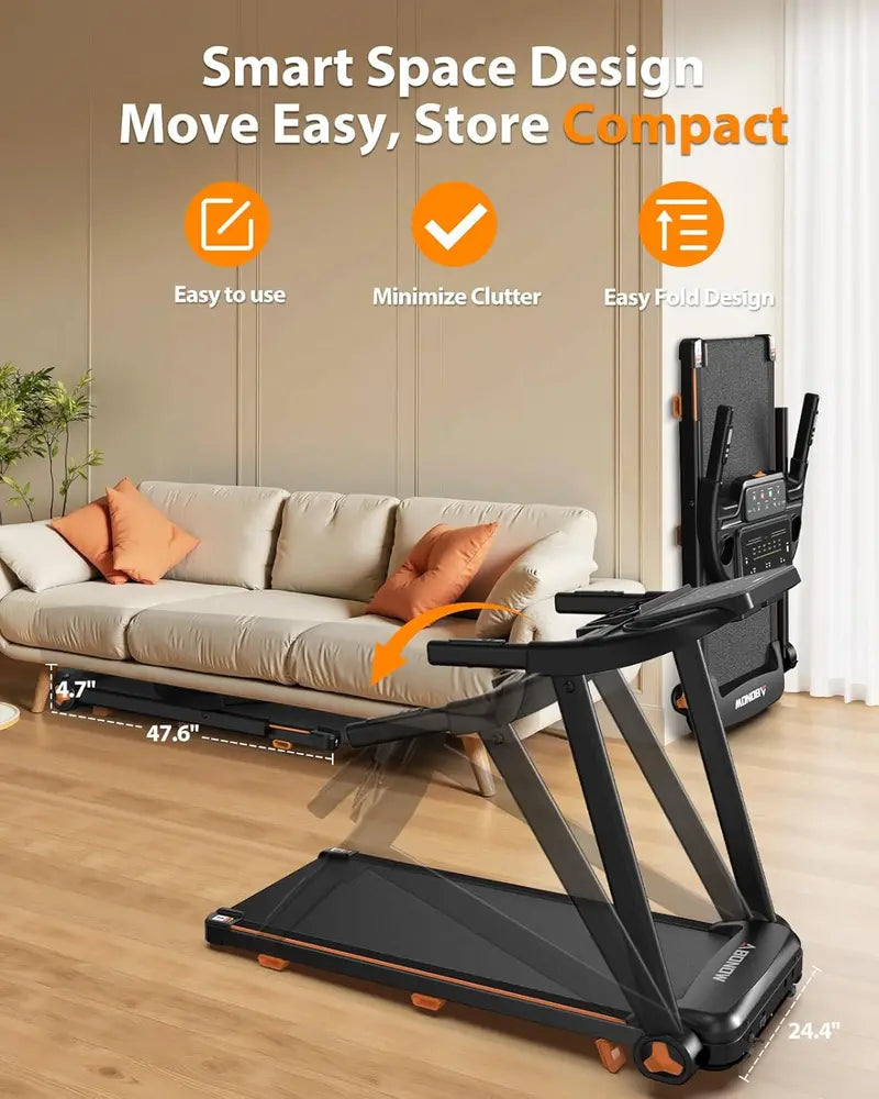 Compact Foldable Home Treadmill with Adjustable Incline & Dual LED Display for Office or Living Space
