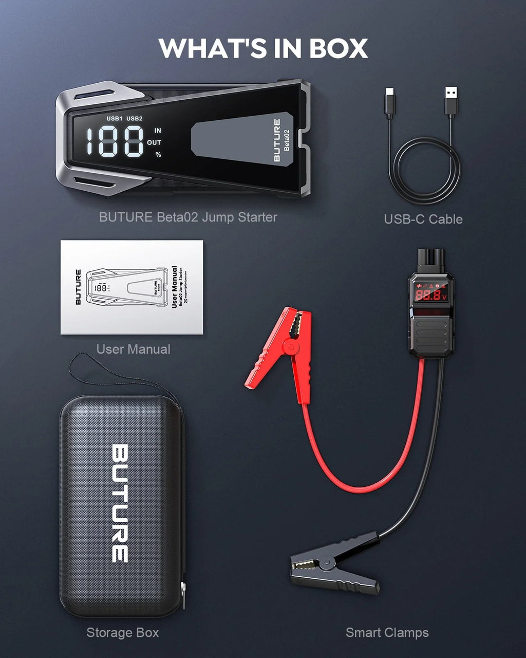 Car Jump Starter Booster 2500A 21800mAh Powerful Car Battery Jump Starter With Large Display Lighting Charging Function Safe/Durable/Portable Buture
