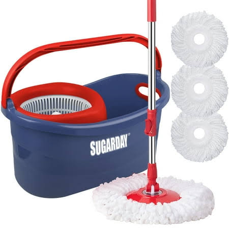 Sugarday Spin Mop and Bucket System with Wringer Set for Floors Blue