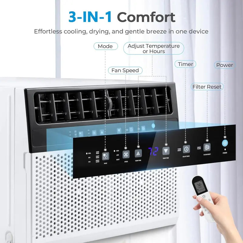 U-Shaped 12,000 BTU Window Air Conditioner – Saddle-Design Unit Offering Full Window View, 6 Operating Modes & Energy-Efficient Cooling for 550 sq ft