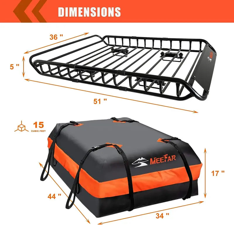 Universal Roof Rack Basket – 51 x 36 x 5 Inches with Waterproof Storage Bag