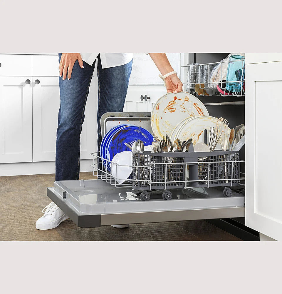 GE - Front Control Built-In Dishwasher with 59 dBA - Stainless steel