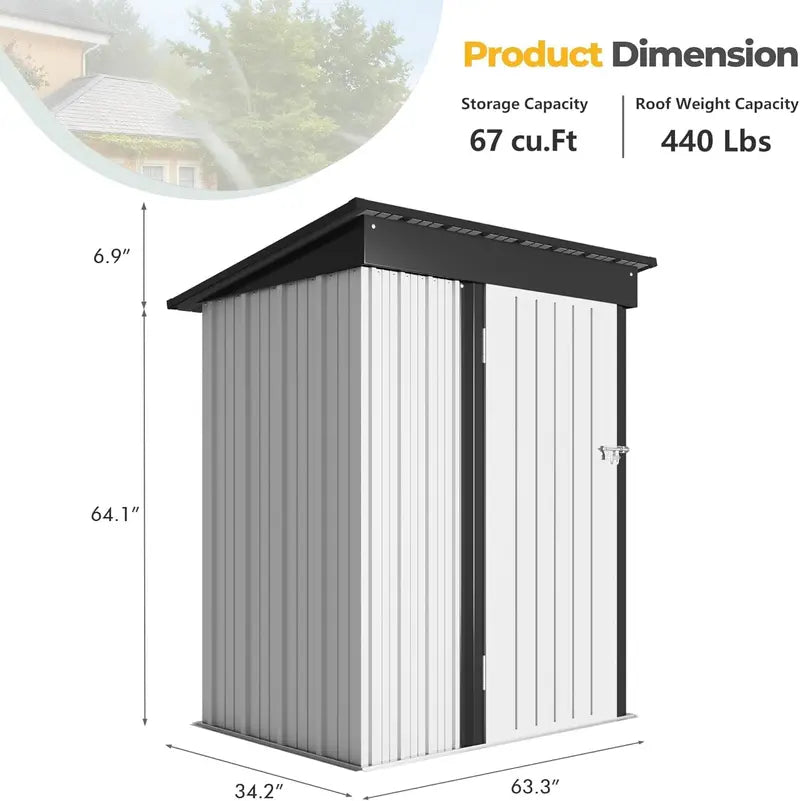 Devoko 5 x 3 Corrosion-Resistant Garden Shed  Lockable Steel Outdoor Storage House with Single Secure Door