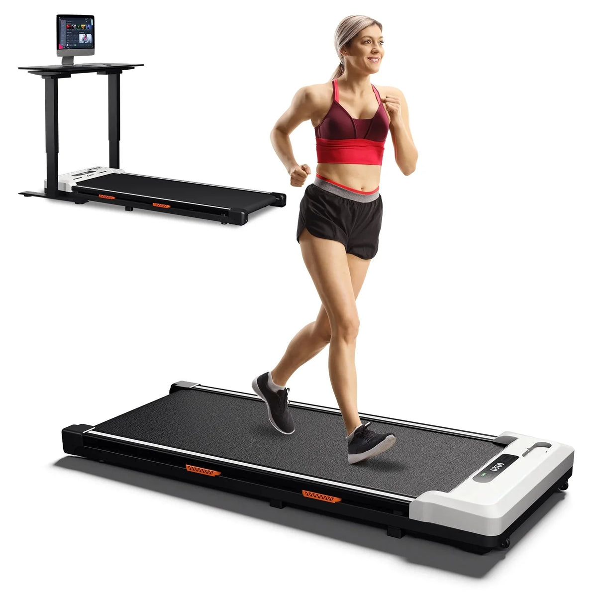 CoolHut 2.5Hp Walking Pad, Walking Area 2 in 1 Under Desk Treadmill,300lb Walking Treadmill with Remote Control and LED Display, Quiet, Compact & Small Treadmill for Home & Office. White